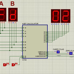 ماشین حساب باینری 4 بیتی با 4 عمل اصلی در پروتئوس