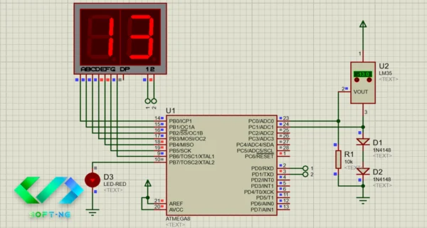 پروژه دماسنج دیجیتال با LM35 و میکروکنترلر ATMEGA با بسکام و پروتئوس